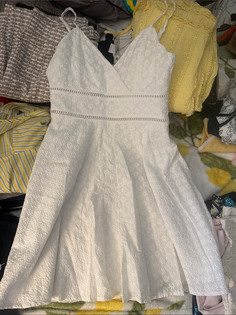 Francesca's Collections White Eyelet Spaghetti-Strap Fit & Flare Dress